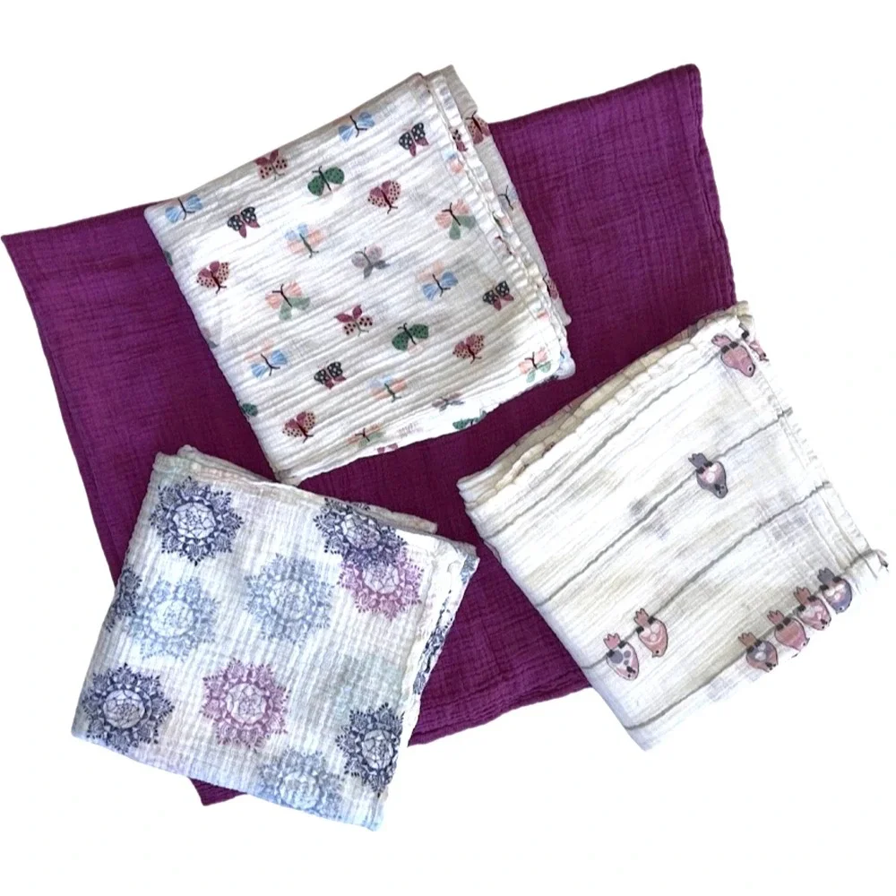 Aden Anais Swaddle Blanket Lot Girl 4pc Purple Butterfly Bird Cotton Mandala‎